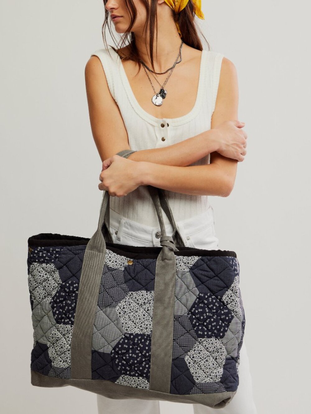 FREE PEOPLE Pippa Patchwork Tote / Blue Combo